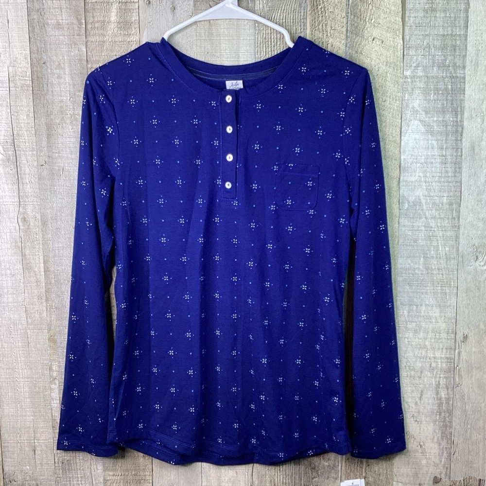 Jaclyn Intimates Size Small Navy Blue Long Sleeve Henley Crewneck Top w/…